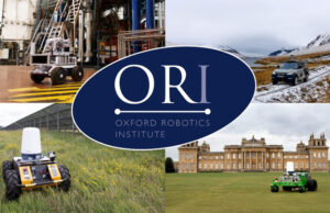 Image of wheeled robots with the logo of the Oxford Robotics Institute.