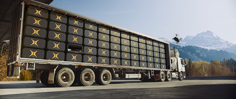 a tractor trailer equipped with stacks of XTEND drone nests.