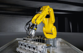 The FANUC LR Mate 200iD industrial robot arm, shown here, includes miniaturized components for agility.